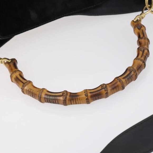 GUCCI Bamboo Shoulder Bag Suede Black Gold 001 001 - Picture 9 of 13